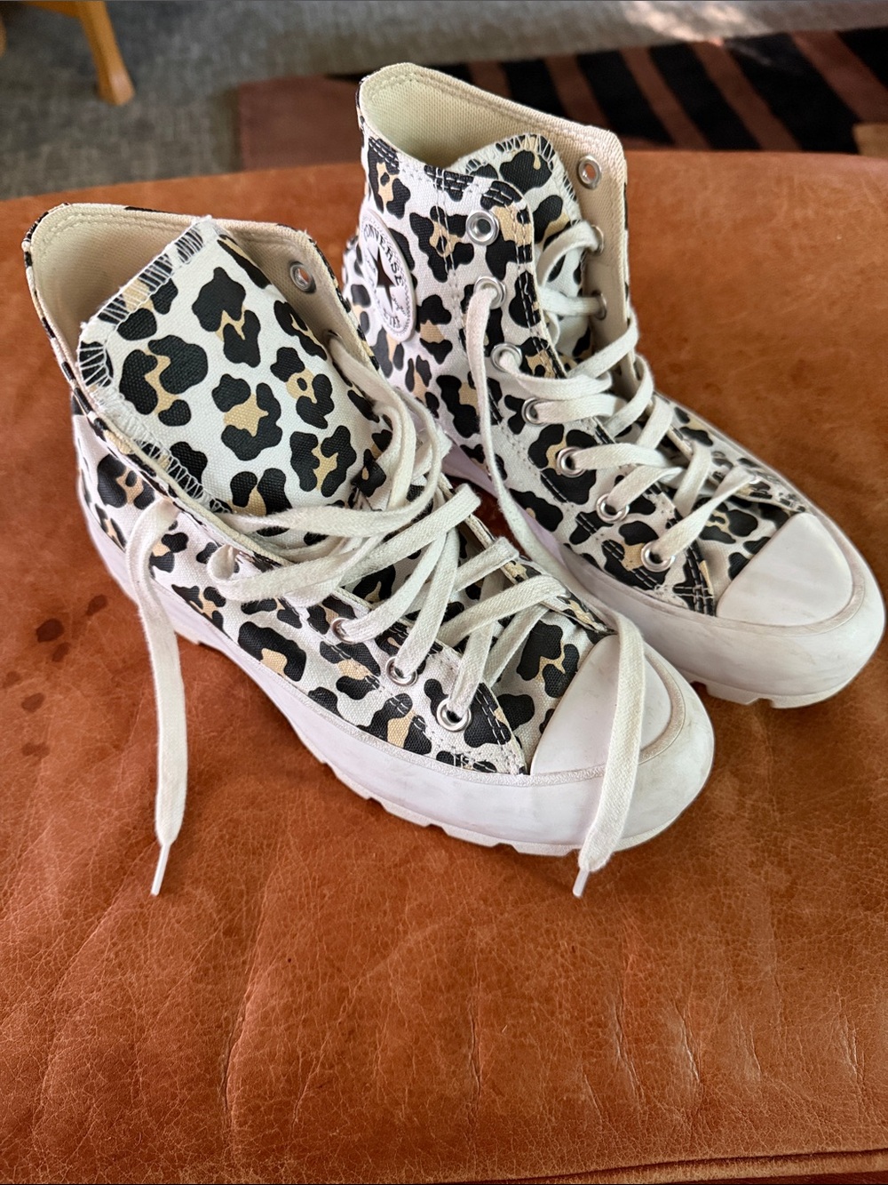 Leopard Print High-Top Canvas Sneakers - White/Tan
